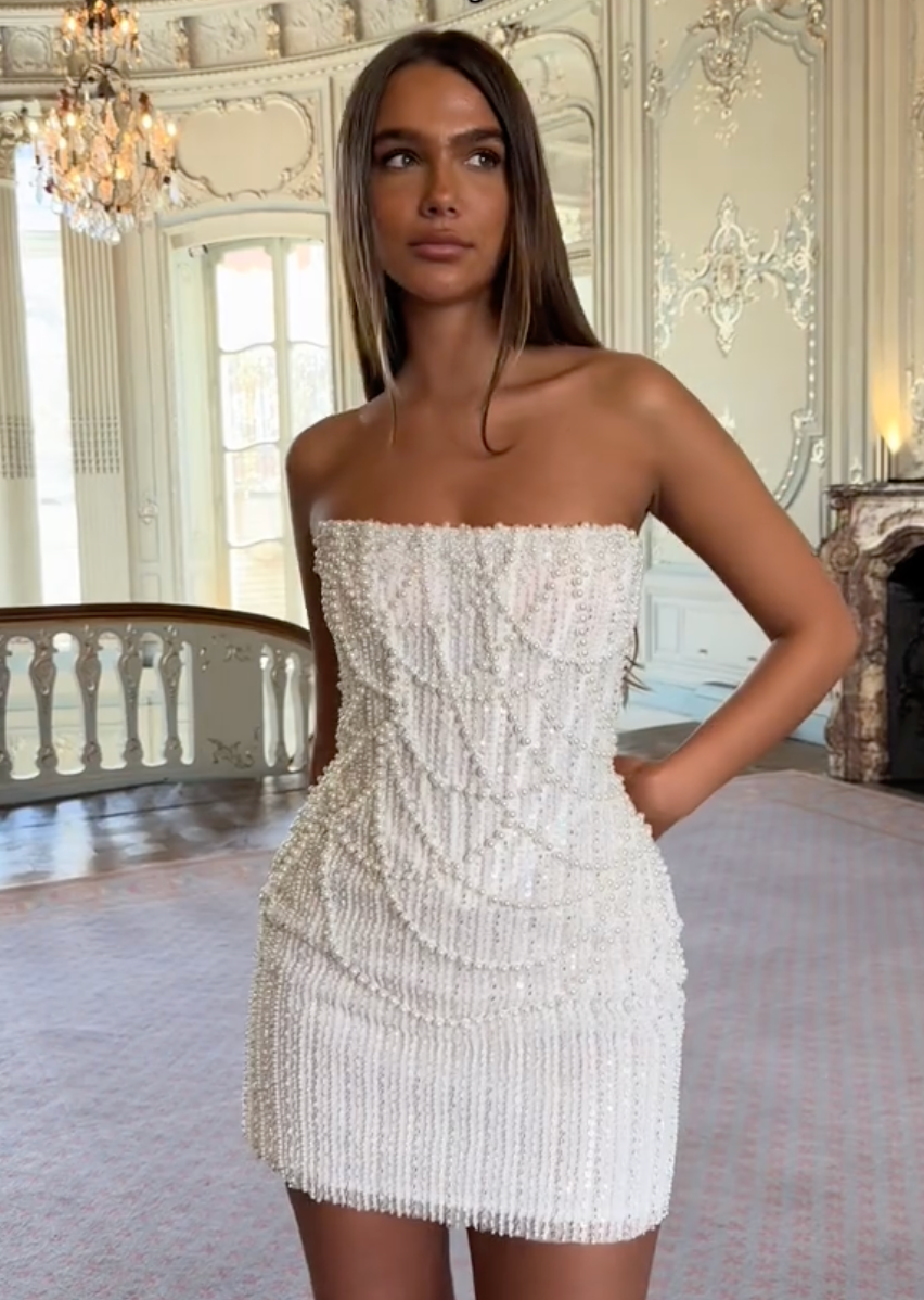 lace and beads bethan mini dress Betagne Mini Dress White / 16W