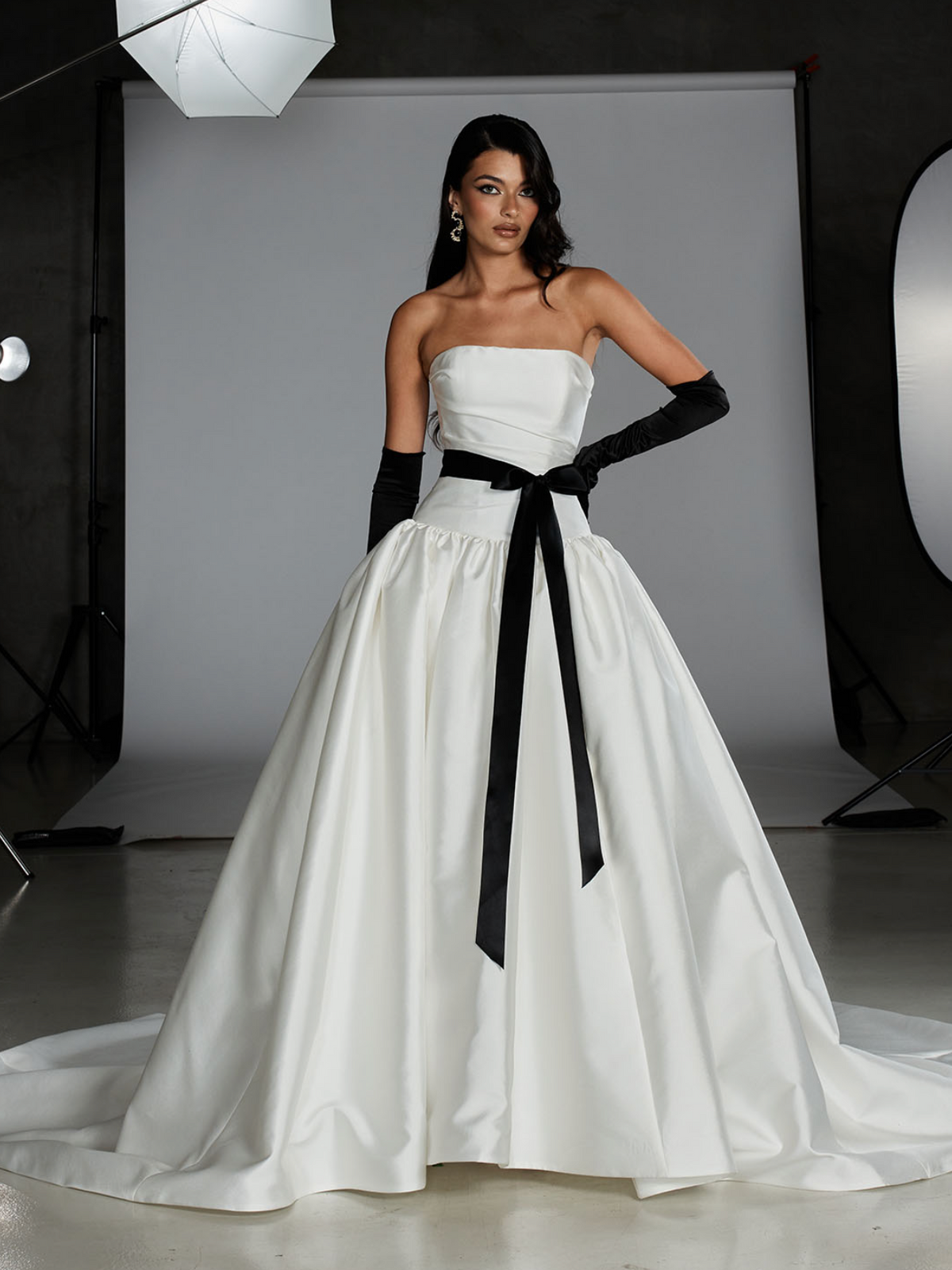 Florence Ball Gown | Strapless Ruched Satin Drop Waist - And She Is Couture Custom Color