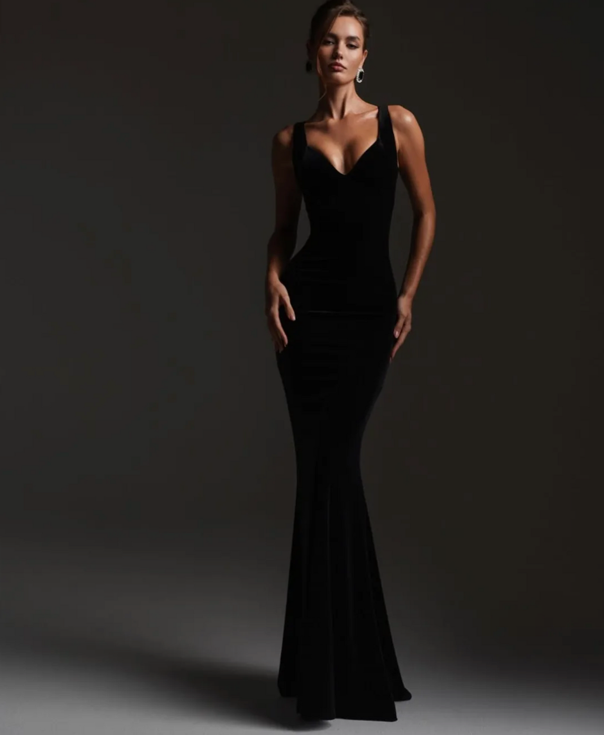 K.I.S. Gown | V-Neck Velour Mermaid Floor-Length Gown - And She Is Couture®