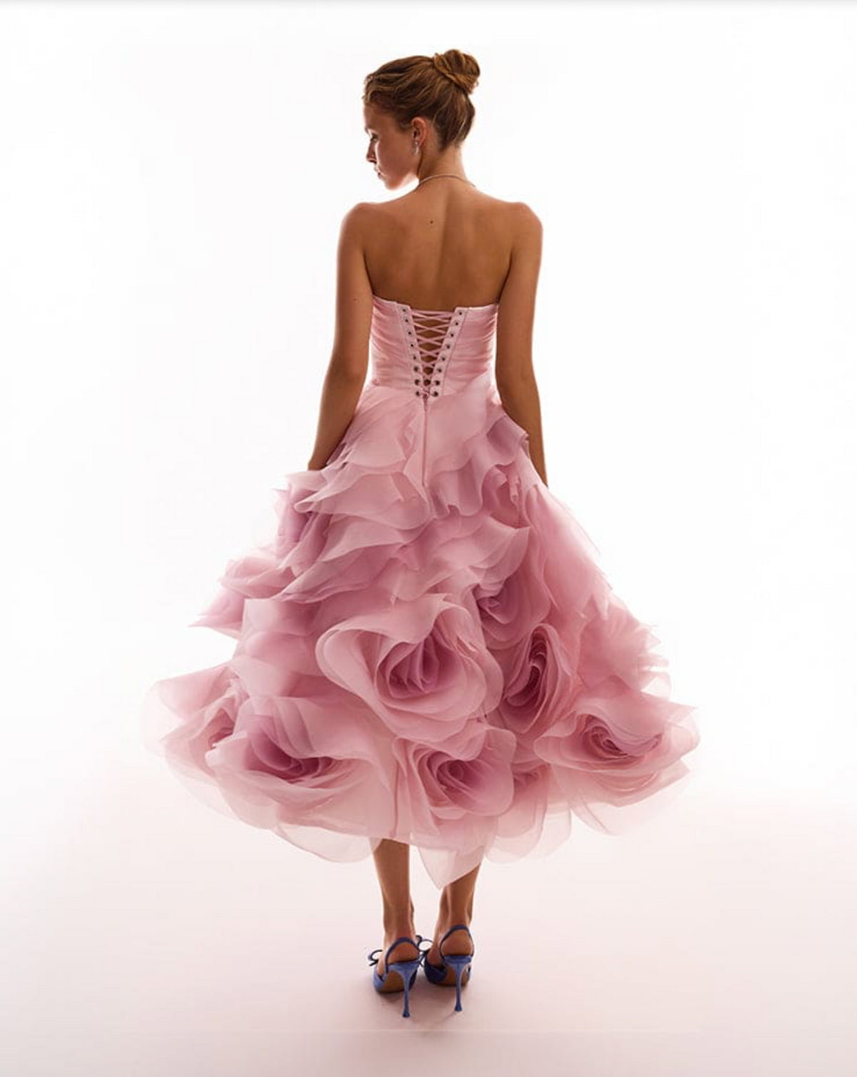 Woman wearing the Old Money Collection Couture Poppies Lane Organza Dress