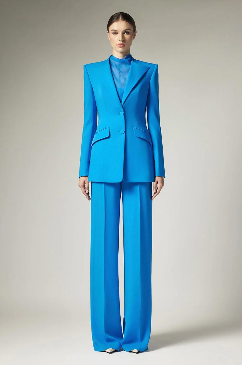 Woman wearing the Old Money Collection Couture Bowery Business Suit