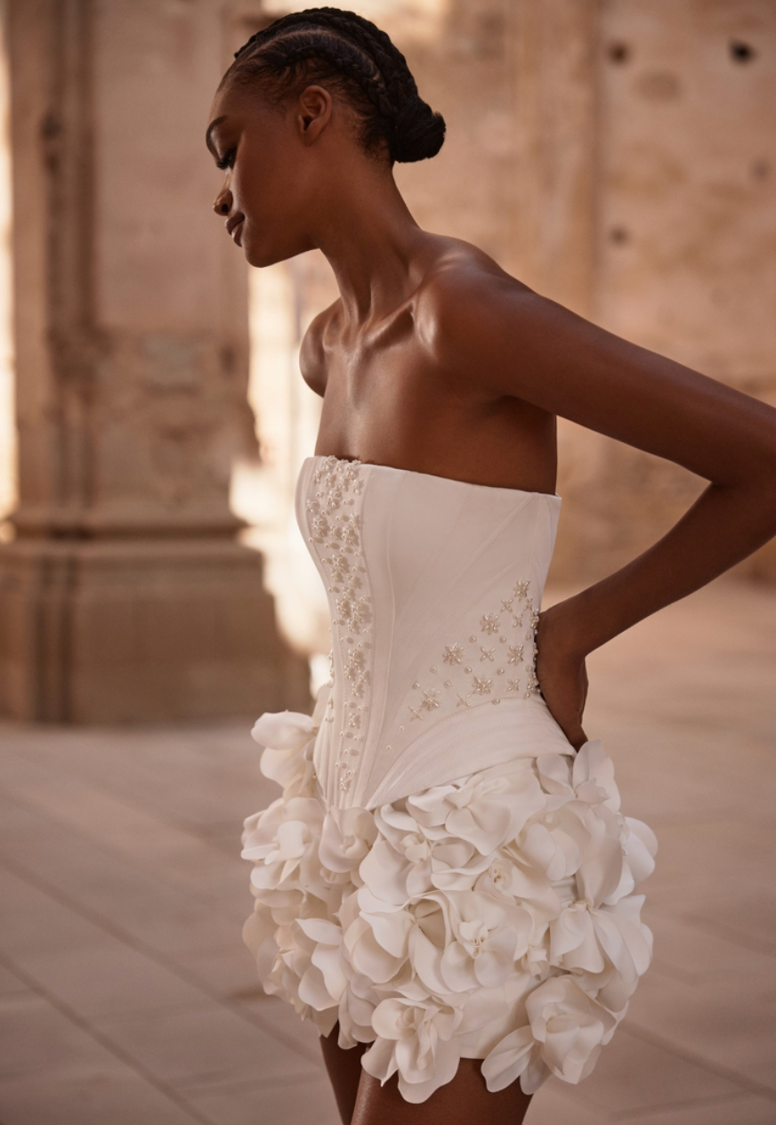 Woman Wearing The Old Money Collection Couture La Cienega Bridal Mini