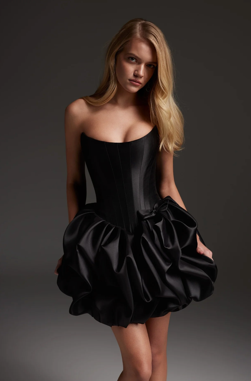 Portia Strapless Bubble Hem Mini Dress