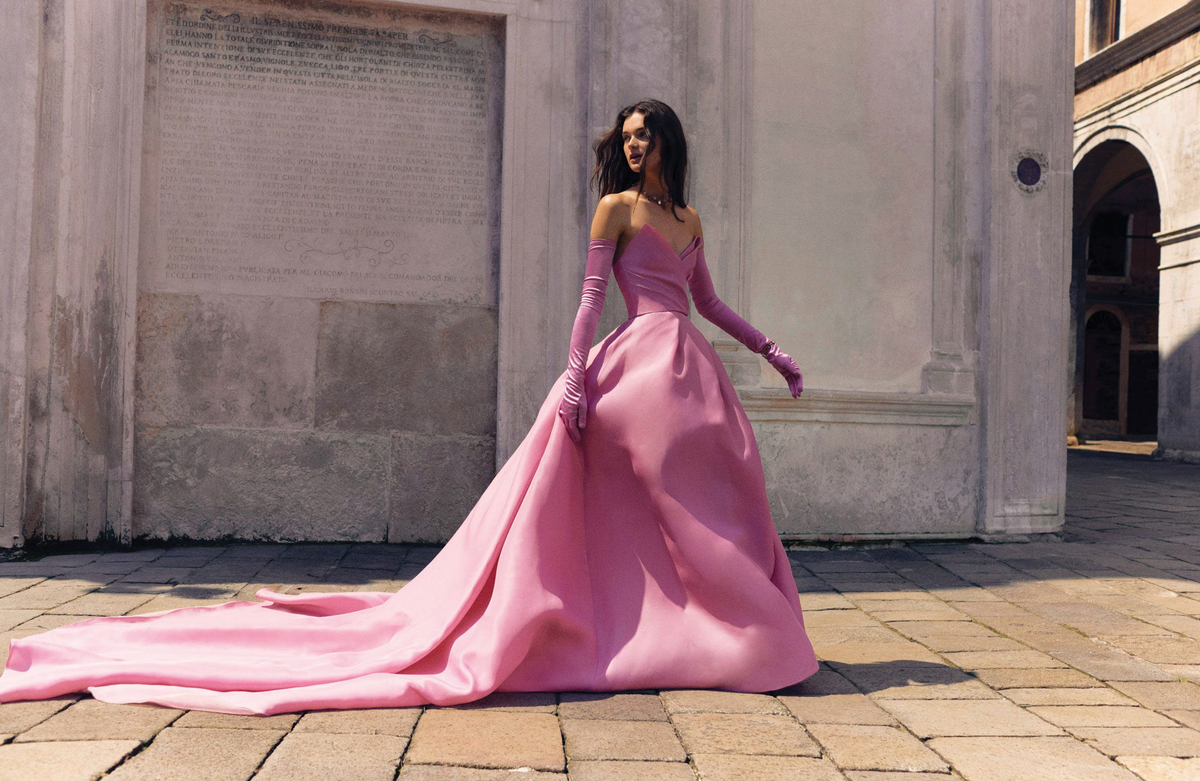 Sculpted Silk Gazar Cathedral Train Gown
