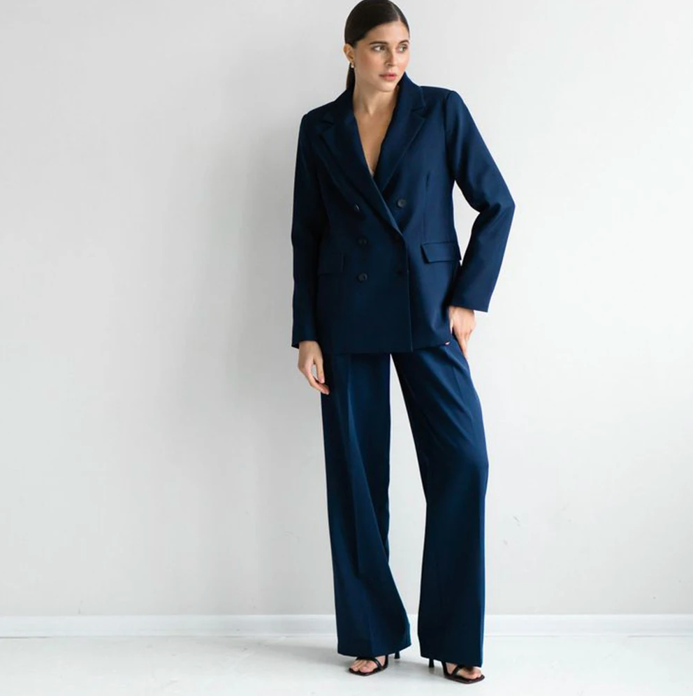 Veevo Two Piece Suit | Double-Breasted Serge Ankle Trouser Suit