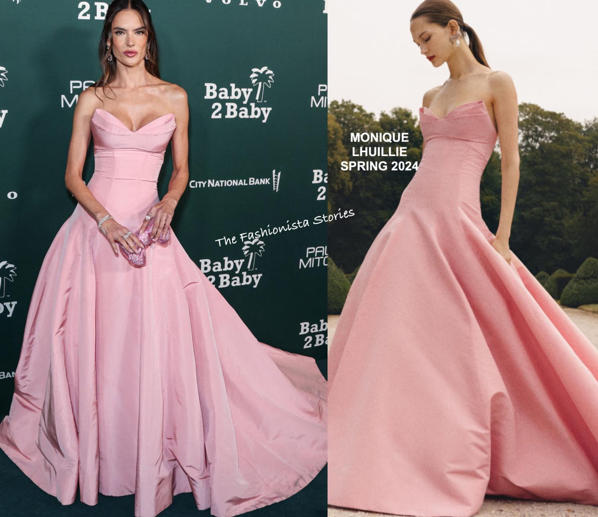 Strapless pink taffeta A-line gown with a fitted bodice and full skirt, perfect for formal evening occasions.